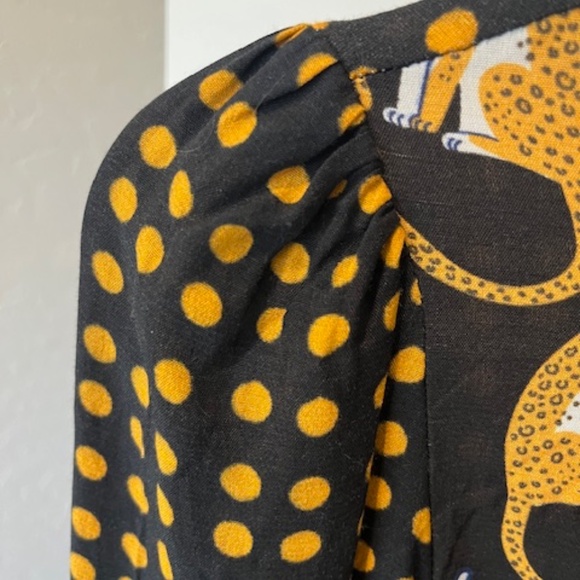 Bl^nk London Cheetah Cat Print Long Sleeve Top Sz S Boho Peasant Whimsical - Picture 5 of 13